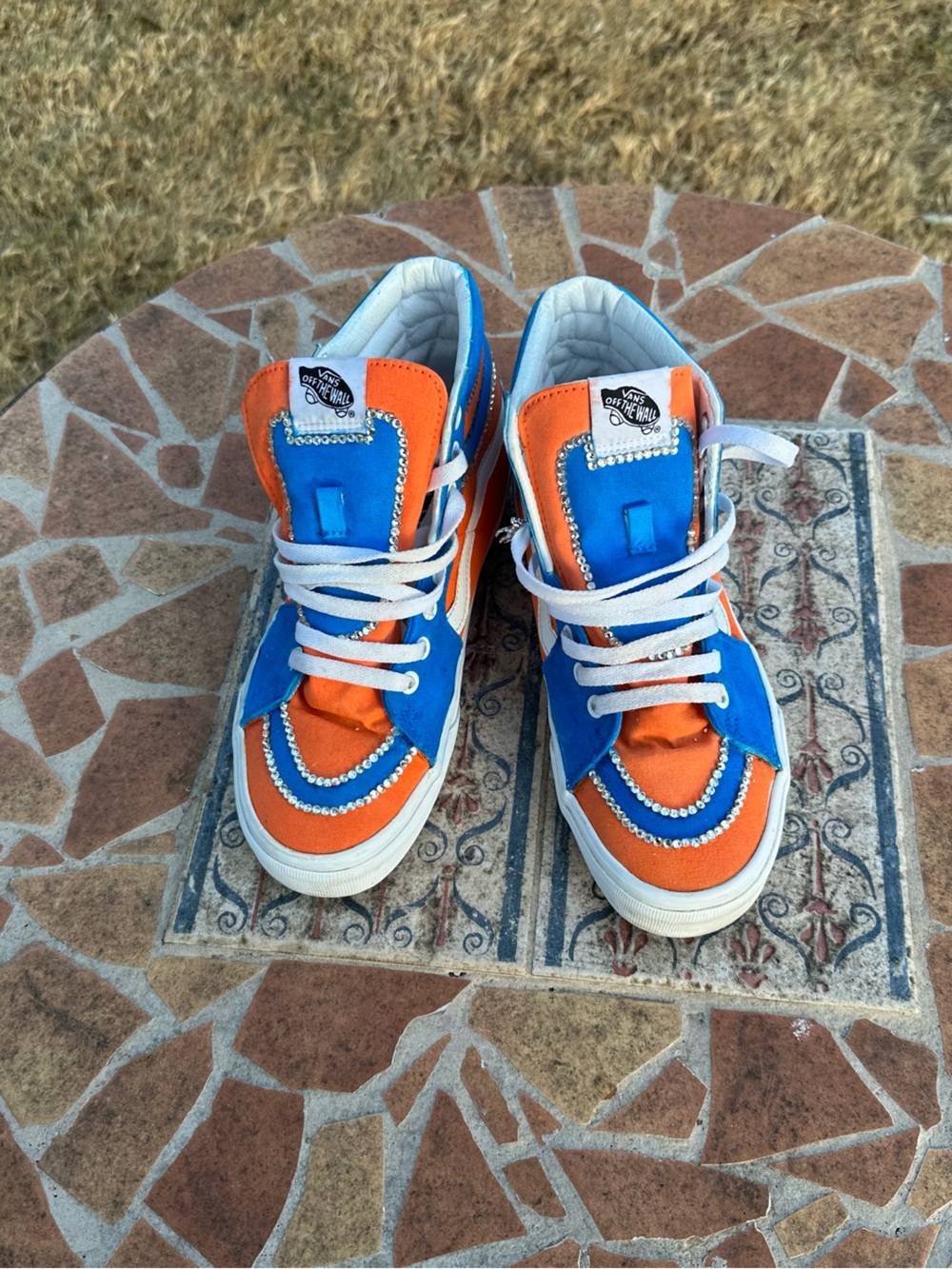 Kids Orange & Blue Fashion Sneakers with Rhinestone Trim